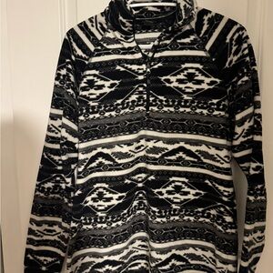 Eddie Bauer Fleece Black and White Geometric Turtleneck quarter zip Sweater